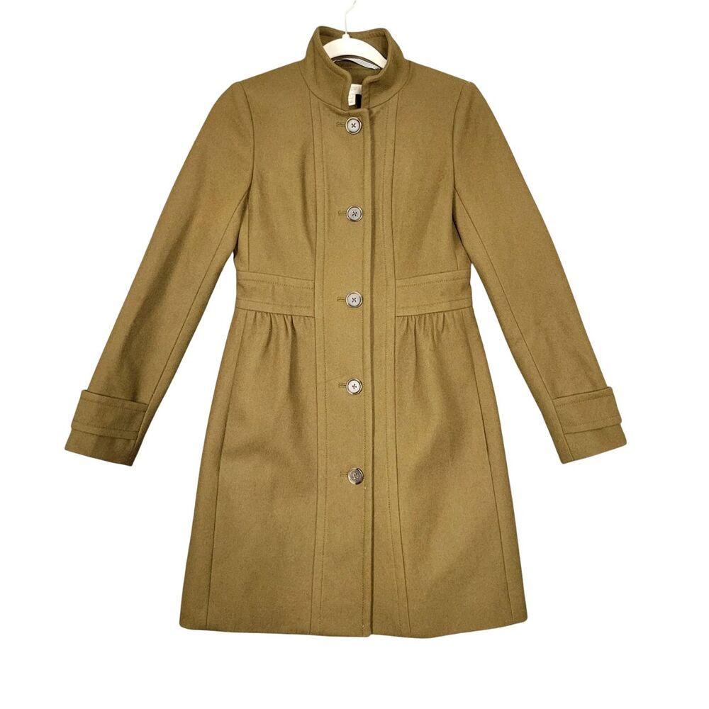 J CREW 52510 Green Wool Button Front Skirted Dress Coat SIZE 00